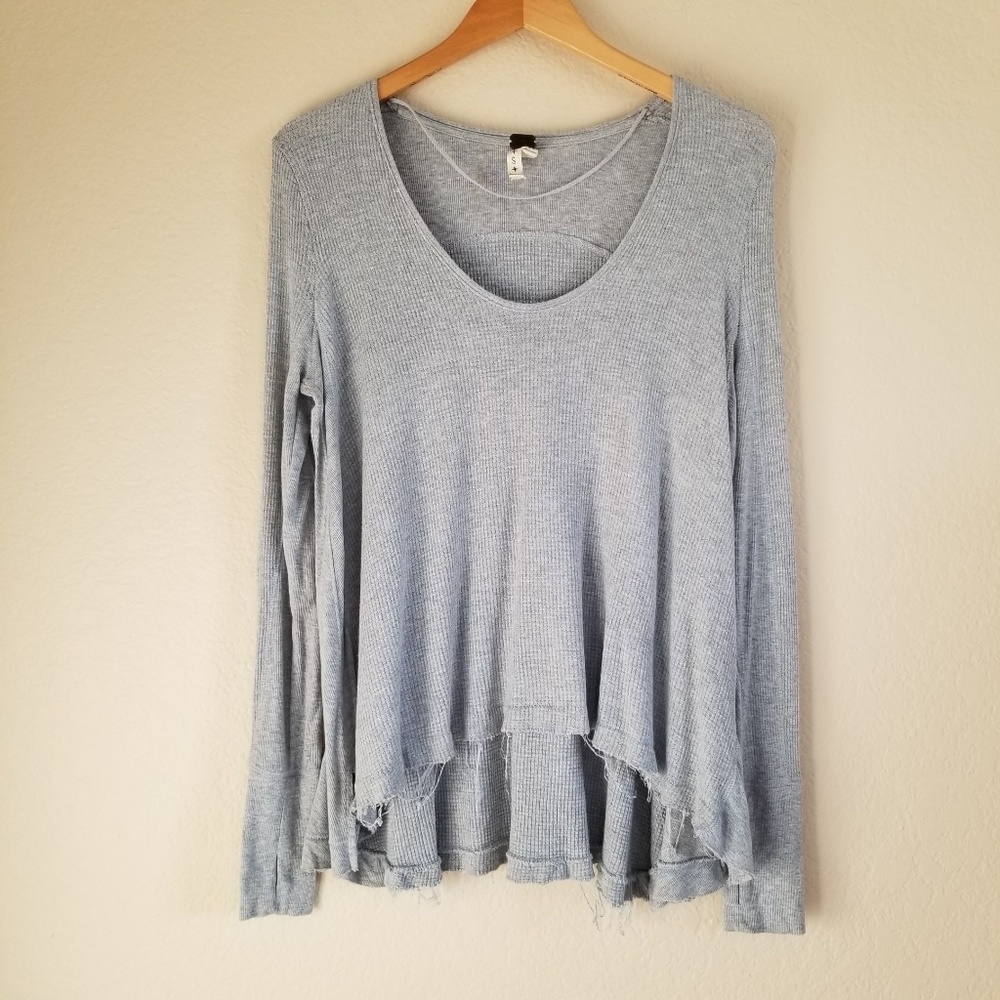 Free People Light Blue Long Sleeve Scoop Neck Top